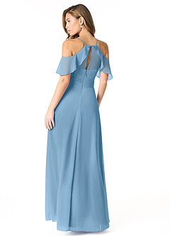 Azazie Dakota Bridesmaid Dresses Steel Blue A-Line V-Neck Pleated Chiffon Dress image2