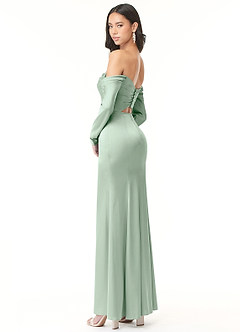 Azazie Hallie Bridesmaid Dresses Agave Sheath Off-The-Shoulder Long Sleeve Stretch Satin Convertible Dress image6