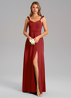 Azazie Everett Bridesmaid Dresses Pomegranate A-Line Stretch Satin Dress image5