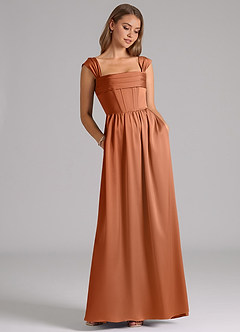 Azazie Hattie Bridesmaid Dresses Copper A-Line Corset Stretch Satin Dress image3