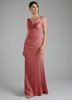 Azazie Spencer Bridesmaid Dresses Antique Rose Mermaid Pleated Stretch Satin Dress image5