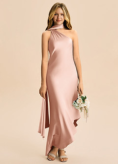 Azazie Briony Junior Etui Plissee Stretch-Satin Kleid Roségold image5