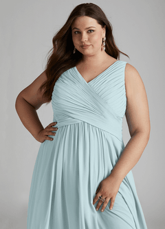 Azazie Flora Bridesmaid Dresses Mist A-Line Pleated Chiffon Dress image15