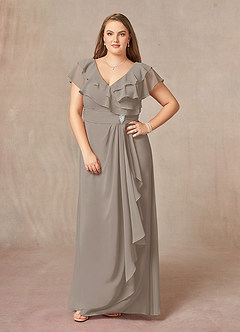 Azazie Snapdragon Mother of the Bride Dresses Taupe A-Line V-Neck Ruched Chiffon Dress image9