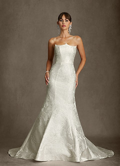 Azazie Renee Wedding Dresses Antique White Mermaid Strapless Floral Jacquard Dress image5