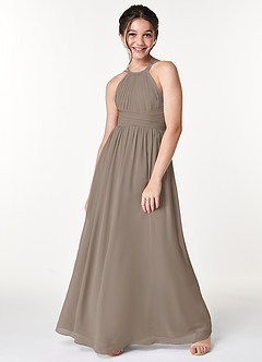 Azazie Melinda A-Line Pleated Chiffon Floor-Length Junior Bridesmaid Dress image3