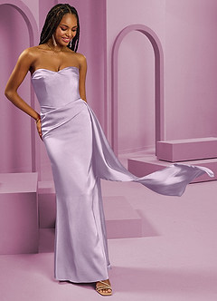 Barbie ♥ Azazie Bridesmaid Dresses Frosted Lilac Sheath Strapless Stretch Satin Convertible Dress image5