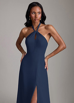 Azazie Tracie Robes de demoiselle d'honneur Robe Trapèze en Mousseline de soie Plissée Bleu Marine Foncé image6