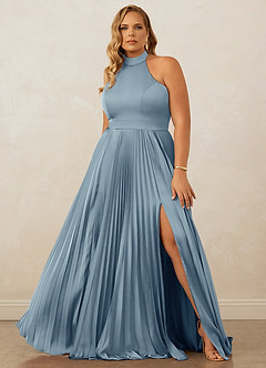 Christian Siriano Bridal for Azazie 1007 Bridesmaid Dresses Dusty Blue A-Line Pleated Stretch Satin Dress image8