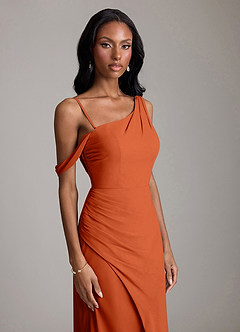 Azazie Madelyn Robes de demoiselle d'honneur Robe Sirène Convertible en Mousseline de soie Asymétrique Orange Brûlée image3