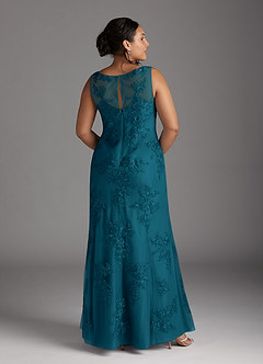 Azazie Whilhelmina Final Sale Ink Blue Mermaid Lace Chiffon Dress image14