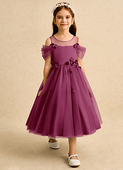 Azazie Juni Flower Girl Dresses Mulberry Ball-Gown Pleated Tulle Dress image7