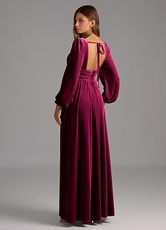 Azazie Norah Bridesmaid Dresses Cabernet A-Line Long Sleeve Velvet Dress image3