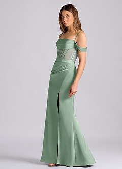 Azazie Alyce Brudtärnklänningar Klä av Sjöjungfru i Stretch Satin Av axeln Agave Konvertibel image4