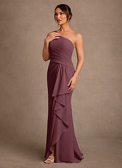 Azazie Floy Mother of the Bride Dresses Sangria Sheath One Shoulder Chiffon Dress image2