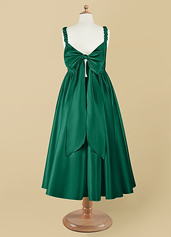 Azazie Cutie Pie Robe Demoiselle D'honneur Fillette Robe Trapèze en Mat Satiné Plissée émeraude image8