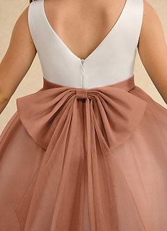 Azazie Rene Flower Girl Dresses Ivory Bronzer A-Line Bow Tulle Dress image7