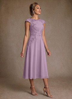 Azazie Crista 신부의 어머니 드레스 A라인 레이스 쉬폰 티 길이 드레스 image3