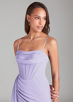Azazie Amyra Bridesmaid Dresses Lilac Sheath Off the Shoulder Chiffon Convertible Dress image2