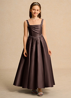 Azazie Mochi Girls Formal Flower Girl Dresses Ganache Ball-Gown Pleated Matte Satin Dress image1