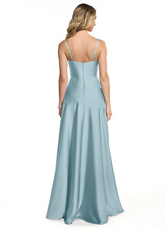 Azazie Kayla Bridesmaid Dresses Moody Blue Sheath Side Slit Stretch Satin Dress image2