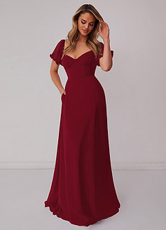 Barbie ♥ Azazie Bridesmaid Dresses Burgundy A-Line Pleated Chiffon Dress image5