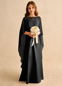 Azazie Fishie Girls Formal Abiti da Ragazza di Fiori Abito A-Line in Raso Opaco Nero image3