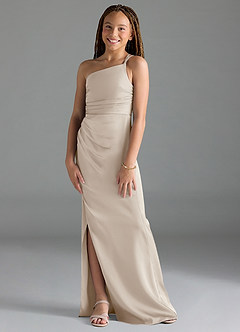 Azazie Eren Junior Frost Sheath Pleated Stretch Satin Dress image1