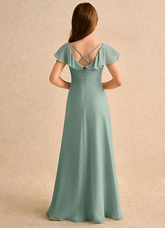 Azazie Nari Girls Formal Flower Girl Dresses Silver Sage A-Line with Sleeves Chiffon Dress image2