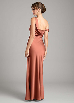 Azazie Madelyn Bridesmaid Dresses Clay Mermaid One Shoulder Stretch Satin Convertible Dress image2