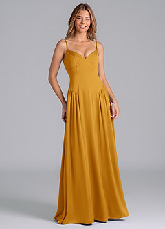 Azazie Kirby Robes de demoiselle d'honneur Robe Trapèze en Satin extensible Caramel écossais image3
