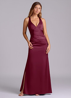 Azazie Amelie Bridesmaid Dresses Mulberry A-Line Pleated Stretch Satin Dress image1