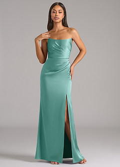 Azazie Marla Bridesmaid Dresses Aqua Sheath Strapless Stretch Satin Convertible Dress image3
