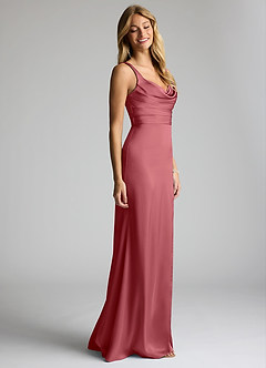 Azazie Elida Bridesmaid Dresses Desert Rose Sheath Pleated Stretch Satin Dress image3