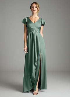 Azazie Omari Bridesmaid Dresses Eucalyptus A-Line Stretch Satin Dress image3