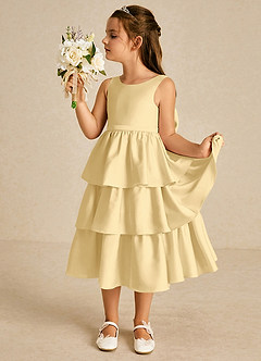 Azazie Margery vestidos de niña de las flores Vestido Butter de Satén Elástico de Línea A con Lazo image4