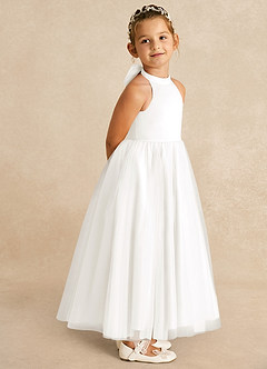 Azazie Bev Flower Girl Dresses Ivory A-Line Convertible Tulle Dress image8