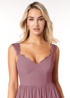Azazie Cleobella Bridesmaid Dresses Vintage Mauve A-Line Sweetheart Lace Chiffon Dress image6