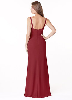 Azazie Salma Bridesmaid Dresses Pomegranate Sheath Side Slit Chiffon Dress image2