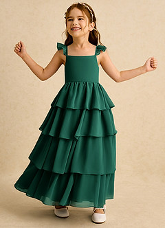 Azazie Boba Blumenmädchenkleider A-Linie Rechteckiger Ausschnitt Chiffon Kleid Smaragd image3