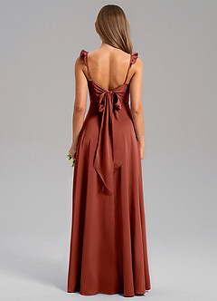 Azazie Everett Robes de demoiselle d'honneur Robe Trapèze en Satin extensible Terracotta image2