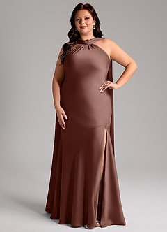 Azazie Kinsley Brudtärnklänningar Klänning av Sjöjungfru i Stretch Satin Sidoslits Espresso image8