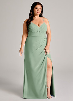 Azazie Maci Bridesmaid Dresses Matcha Sheath Pleated Chiffon Dress image11