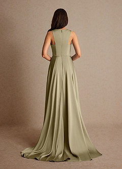 Azazie Niles Mother of the Bride Dresses Moss Green A-Line Trains Stretch Satin Dress image4