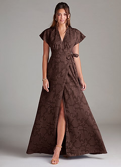 Azazie Ling Final Sale Ganache A-Line Pleated Floral Burnout Dress image1