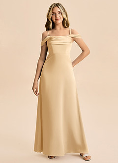 Azazie Lettie Junior A-Linie Schulterfrei Stretch-Satin Kleid Gold image4