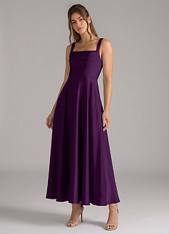 Azazie Shaude Bridesmaid Dresses Grape A-Line Pleated Stretch Satin Dress image4