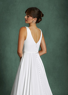 Azazie Cassandra Wedding Dresses Diamond White A-Line with Pockets Stretch Satin Dress image7