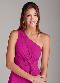 Azazie Brooke Bridesmaid Dresses Fuchsia A-Line One Shoulder Chiffon Dress image6