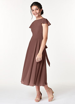 Azazie Payton Junior Espresso A-Line Bow Chiffon Dress image5